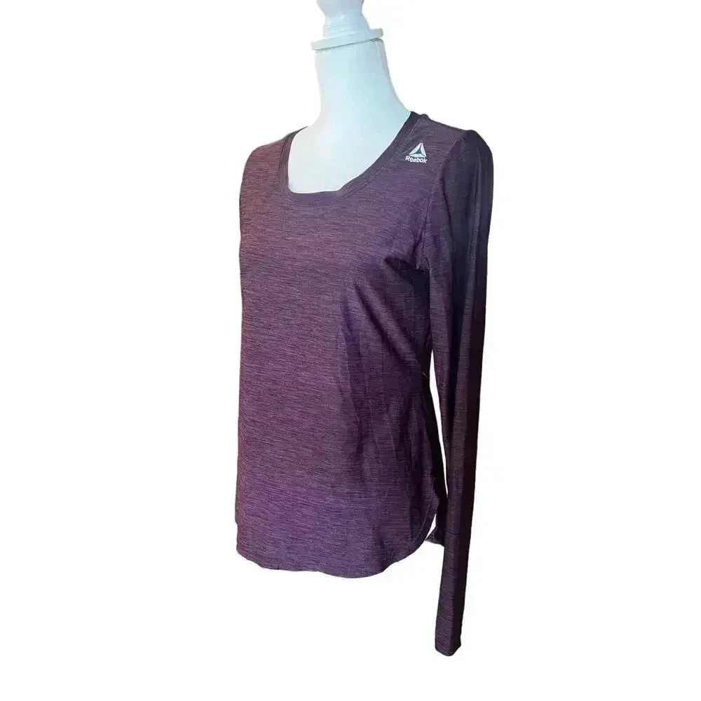 Reebok women top scoop bottom reflective, logo, long sleeve, running size small